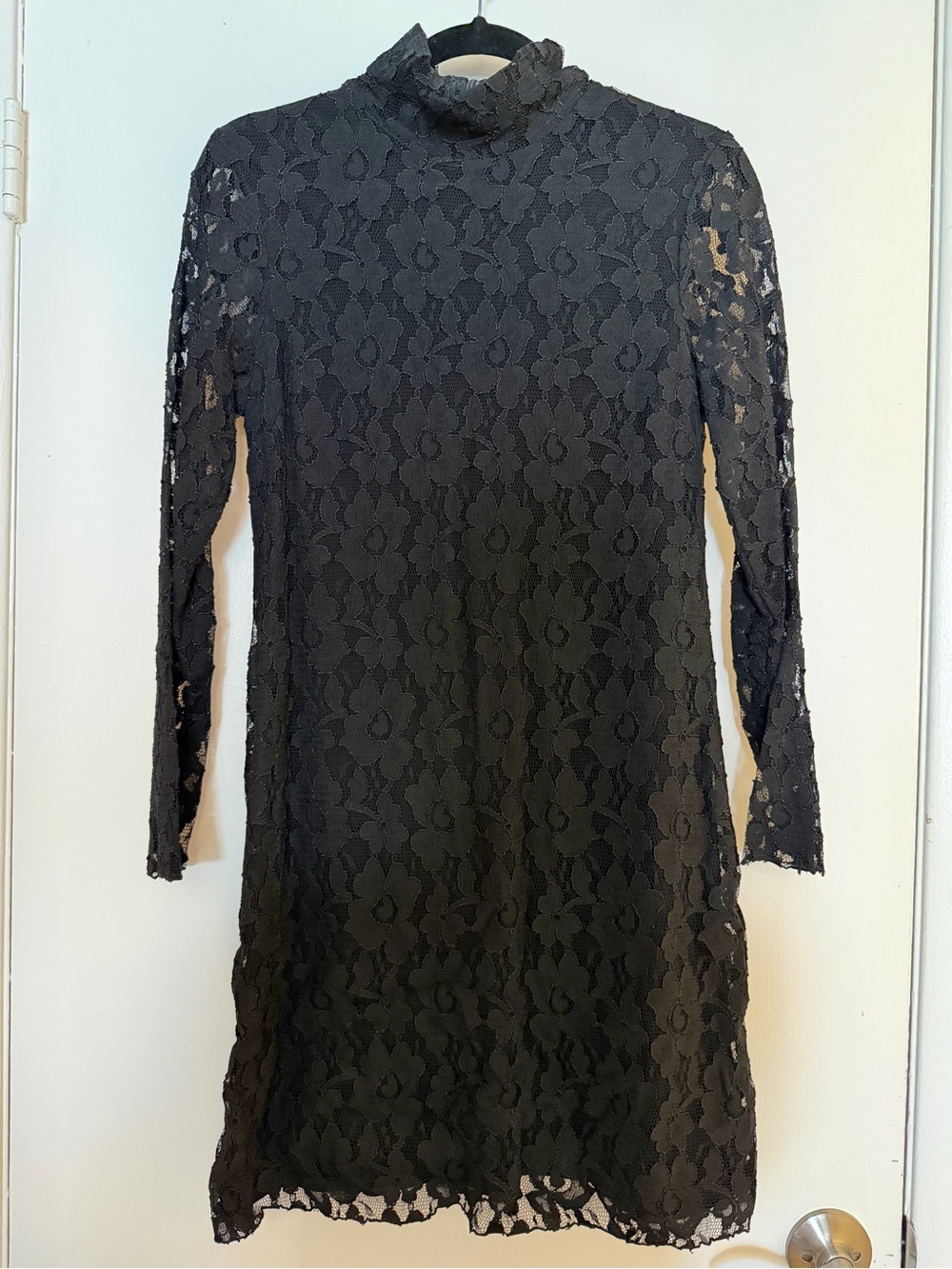 INC International Concepts Black Lace Long Sleeve Mock Neck Dress
